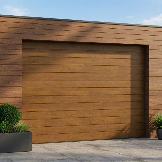 Секционные ворота Престиж S-гофр Золотой дуб